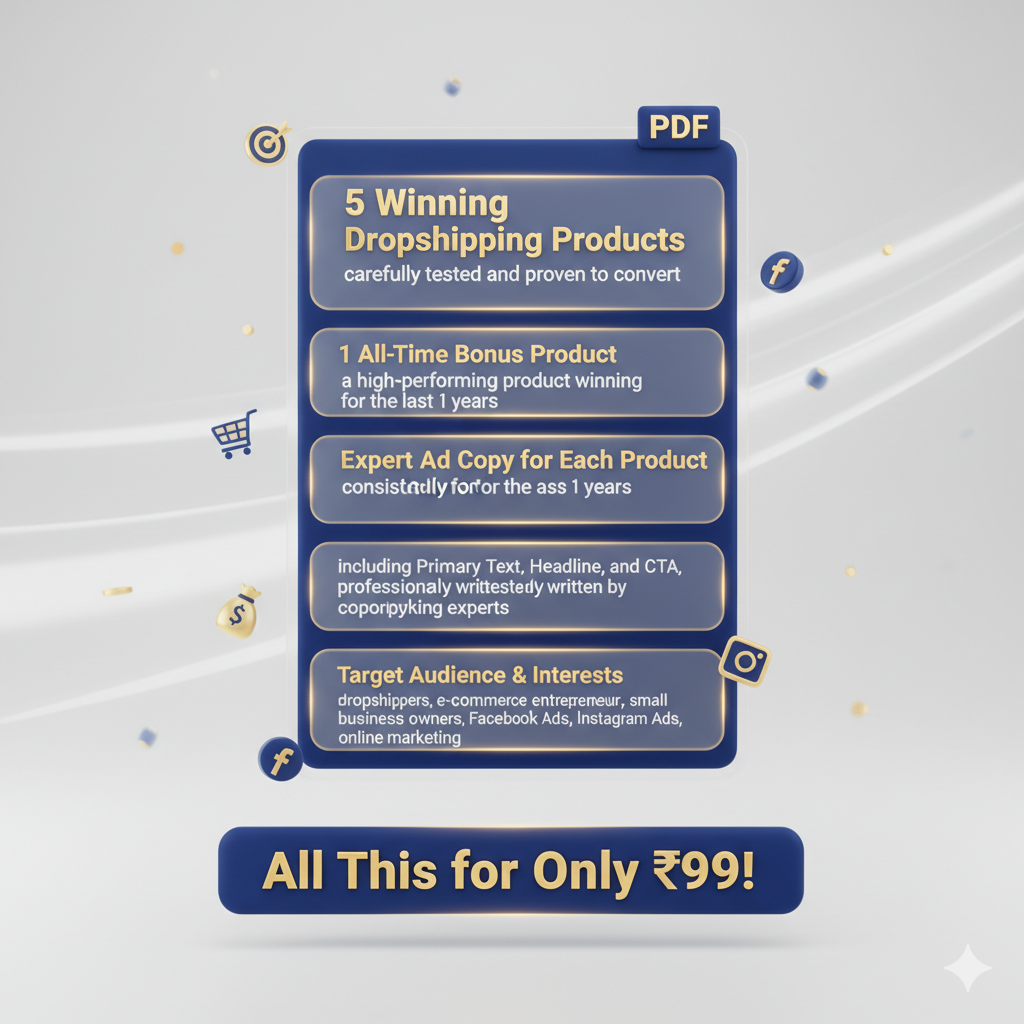 โTop 5 Winning Product List + 1 All-Time Winning Product + Ads Copy Packโ